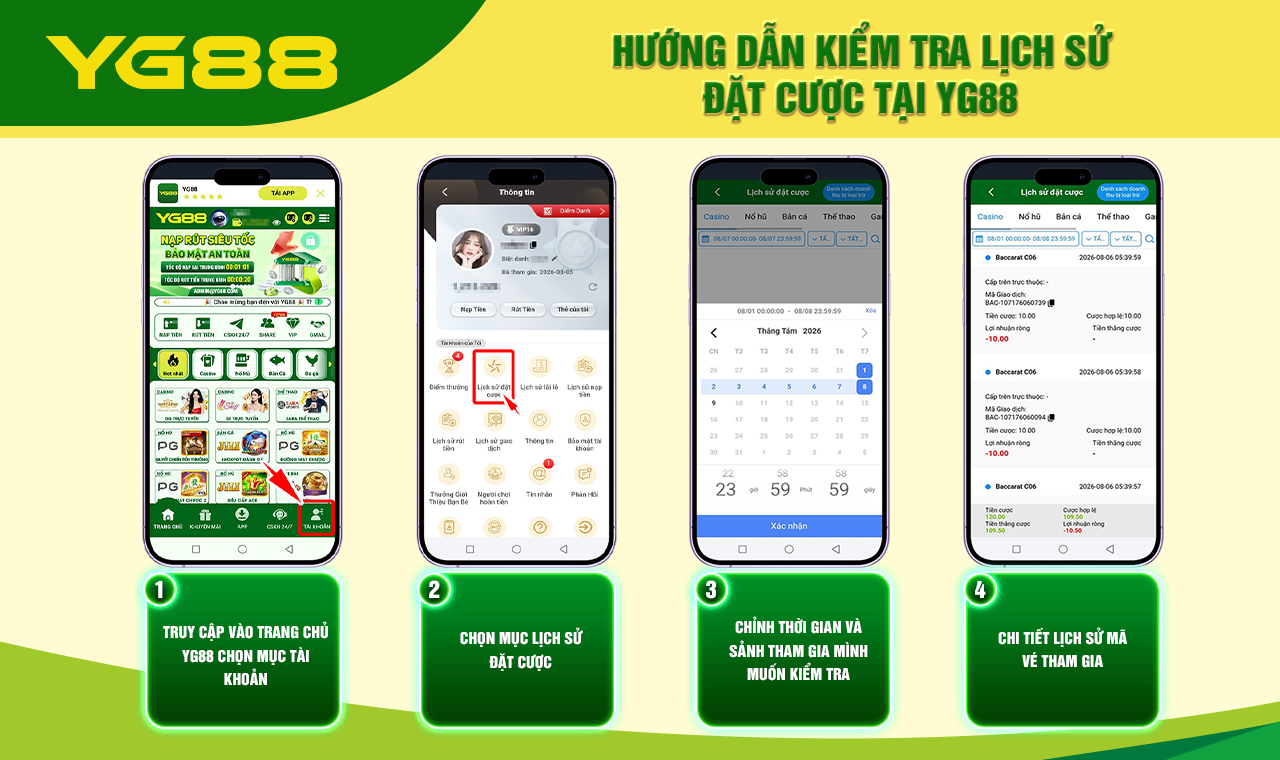 HƯỚNG DẪN KIỂM TRA LỊCH SỬ ĐẶT CƯỢC TẠI YG88