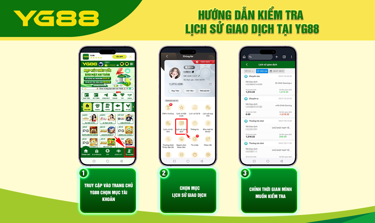 HƯỚNG DẪN KIỂM TRA LỊCH SỬ GIAO DỊCH TẠI YG88