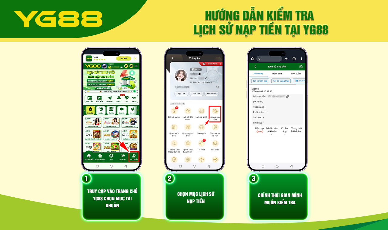 HƯỚNG DẪN KIỂM TRA LỊCH SỬ NẠP TIỀN TẠI YG88