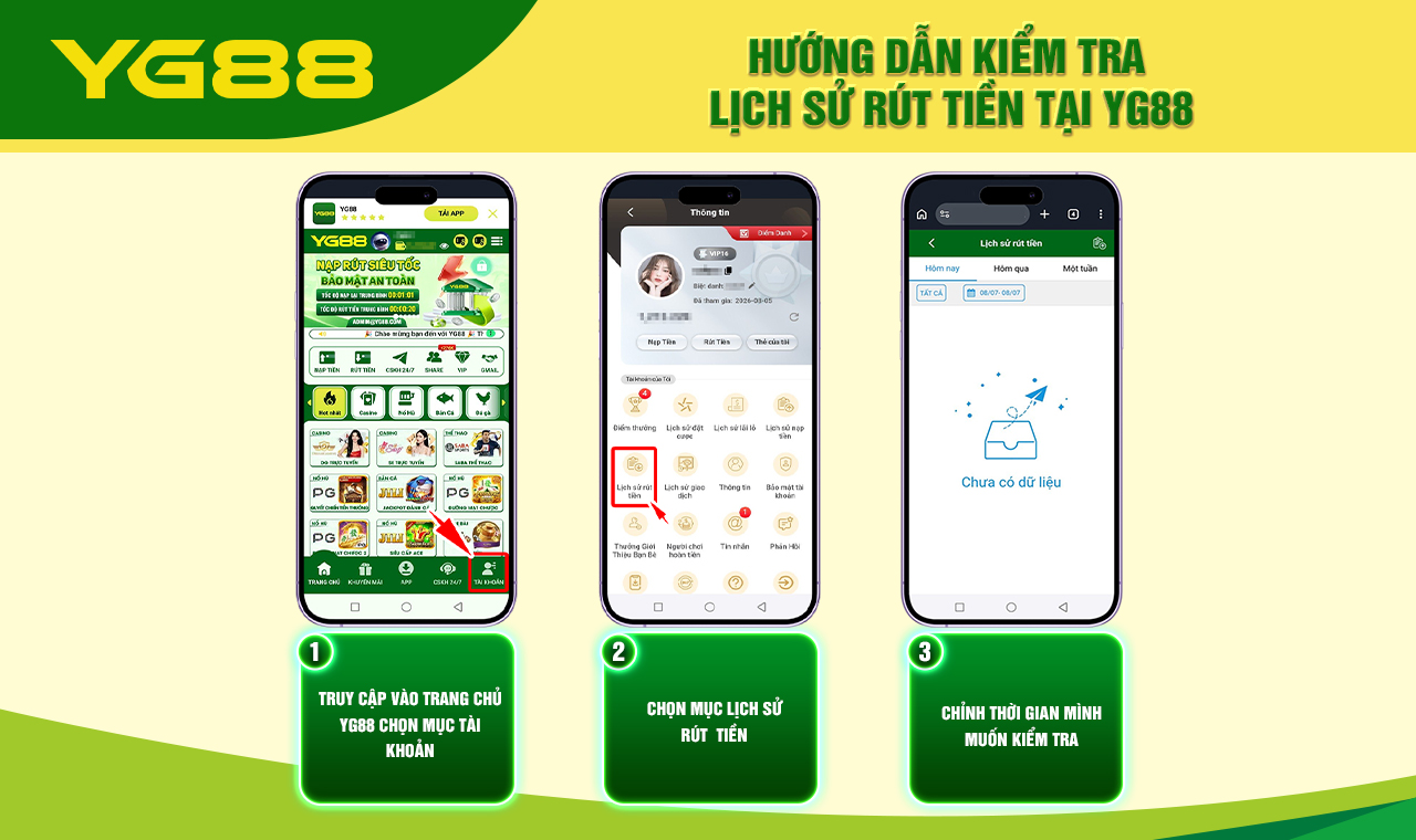 HƯỚNG DẪN KIỂM TRA LỊCH SỬ RÚT TIỀN TẠI YG88