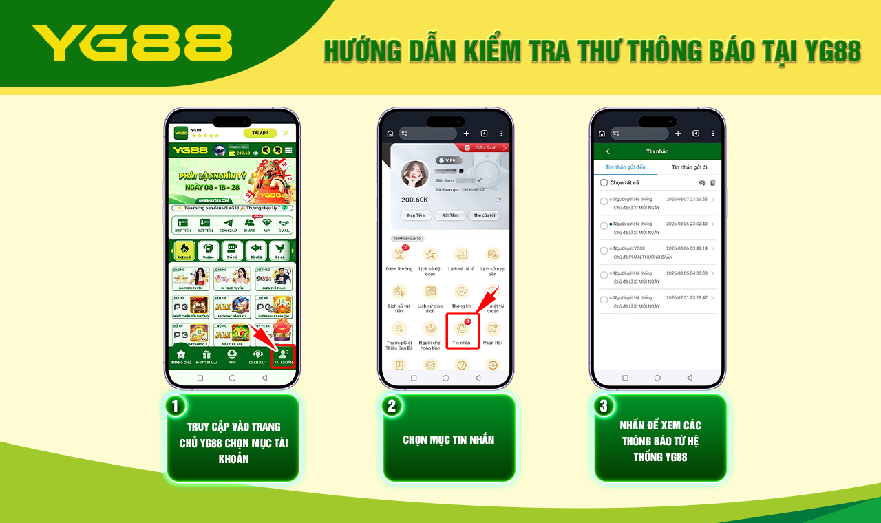 HƯỚNG DẪN KIỂM TRA THƯ THÔNG BÁO TẠI YG88
