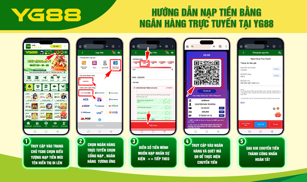 HƯỚNG DẪN NẠP TIỀN BẰNG NGÂN HÀNG TRỰC TUYẾN TẠI YG88