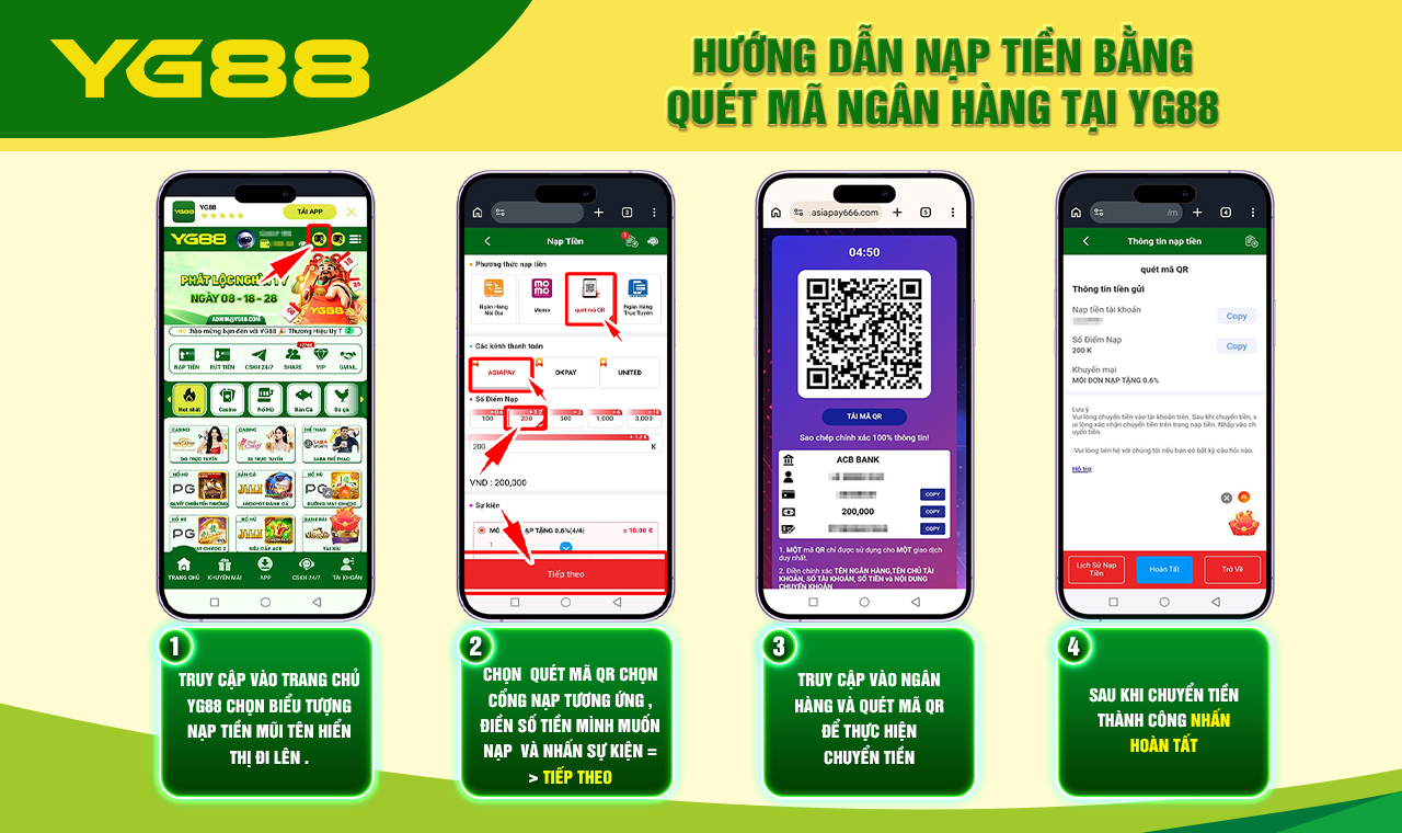 HƯỚNG DẪN NẠP TIỀN BẰNG QUÉT MÃ NGÂN HÀNG TẠI YG88