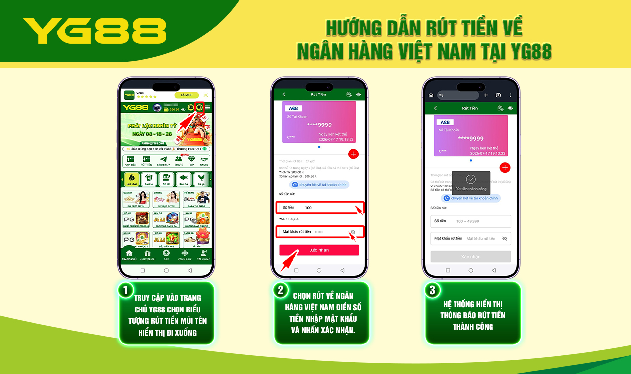HƯỚNG DẪN RÚT TIỀN VỀ NGÂN HÀNG VIỆT NAM TẠI YG88